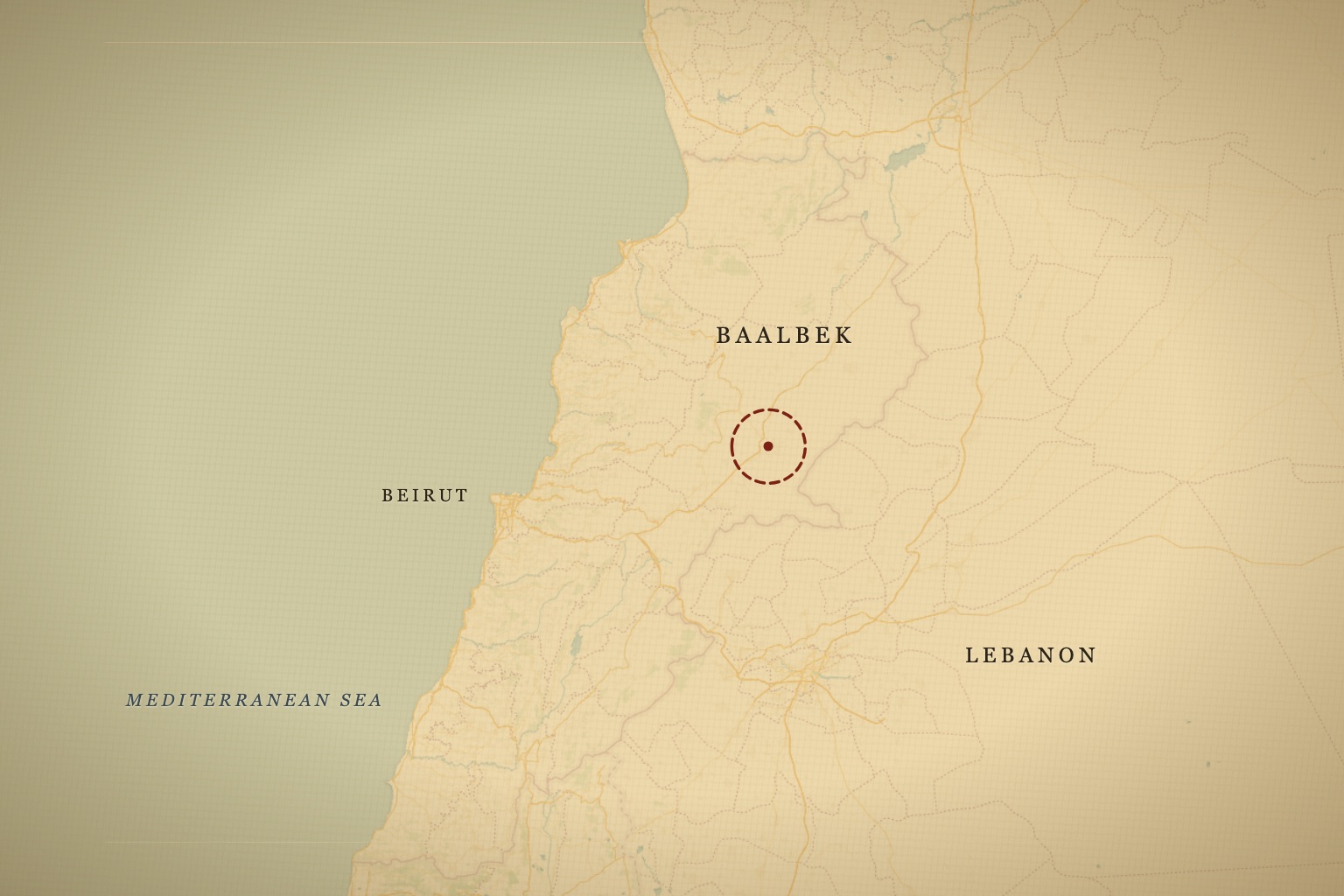 The Baalbek temple complex in Lebanon's Bekaa Valley, northeast of Beirut. Map data © OpenStreetMap contributors, tiles © CARTO.