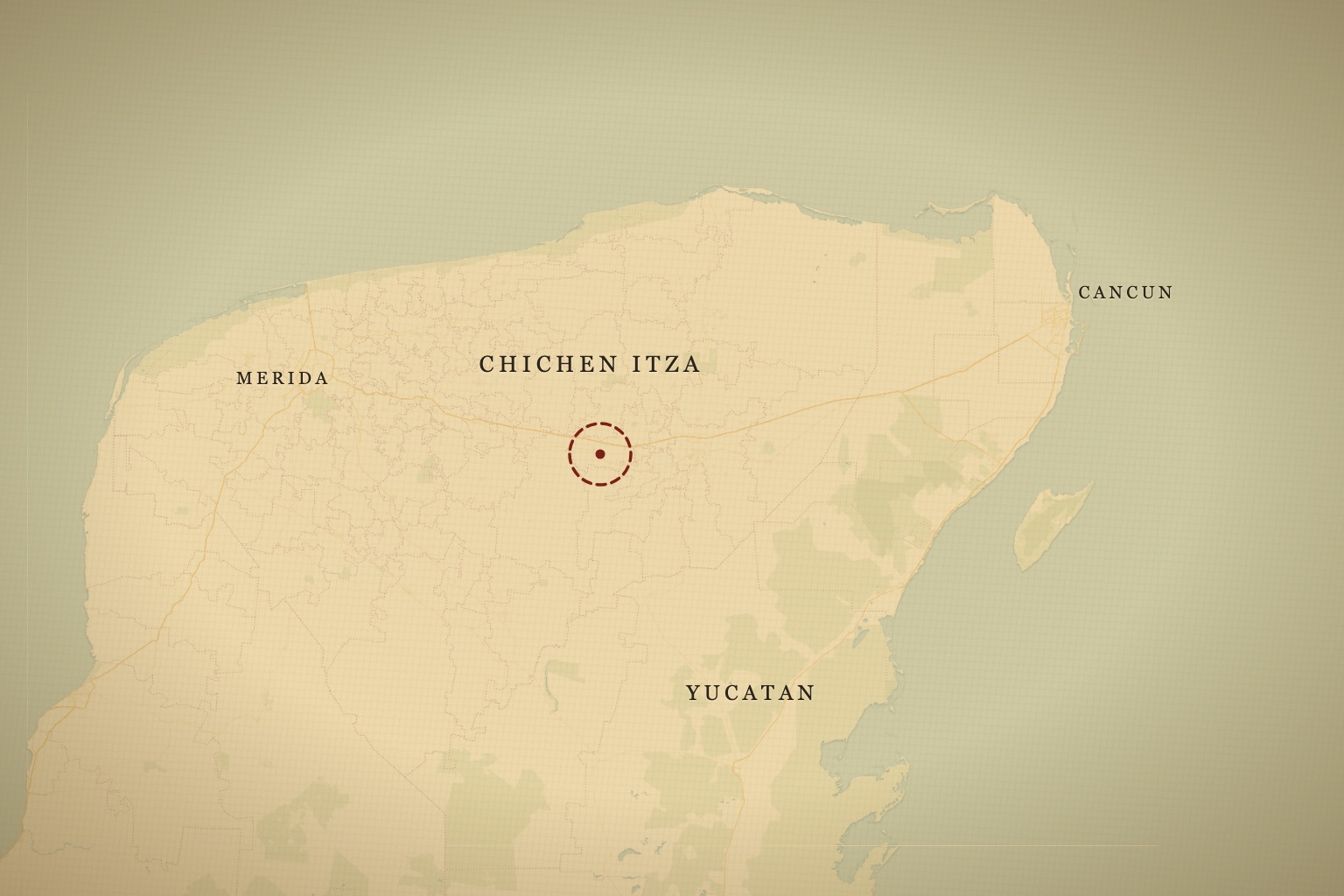 Chichén Itzá on the northern Yucatán Peninsula, between Mérida and Cancún. Map data © OpenStreetMap contributors, tiles © CARTO.