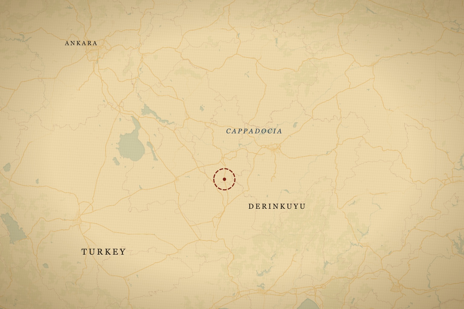 Derinkuyu on the Cappadocian plateau of central Turkey. Map data © OpenStreetMap contributors, tiles © CARTO.