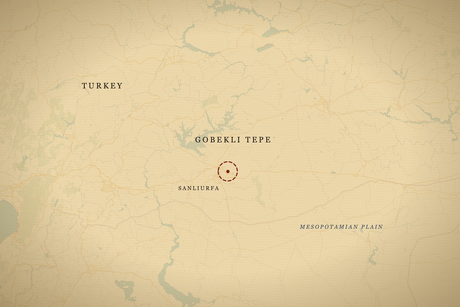 Göbekli Tepe in southeastern Turkey, just northeast of Şanlıurfa at the edge of the Mesopotamian plain. Map data © OpenStreetMap contributors, tiles © CARTO.