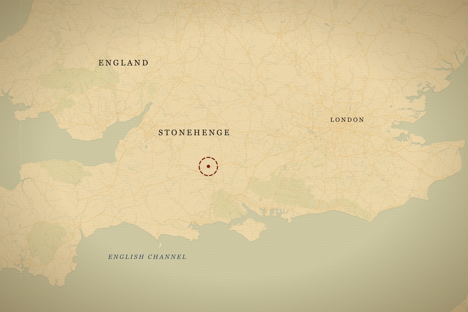 Stonehenge on Salisbury Plain in southern England, southwest of London. Map data © OpenStreetMap contributors, tiles © CARTO.