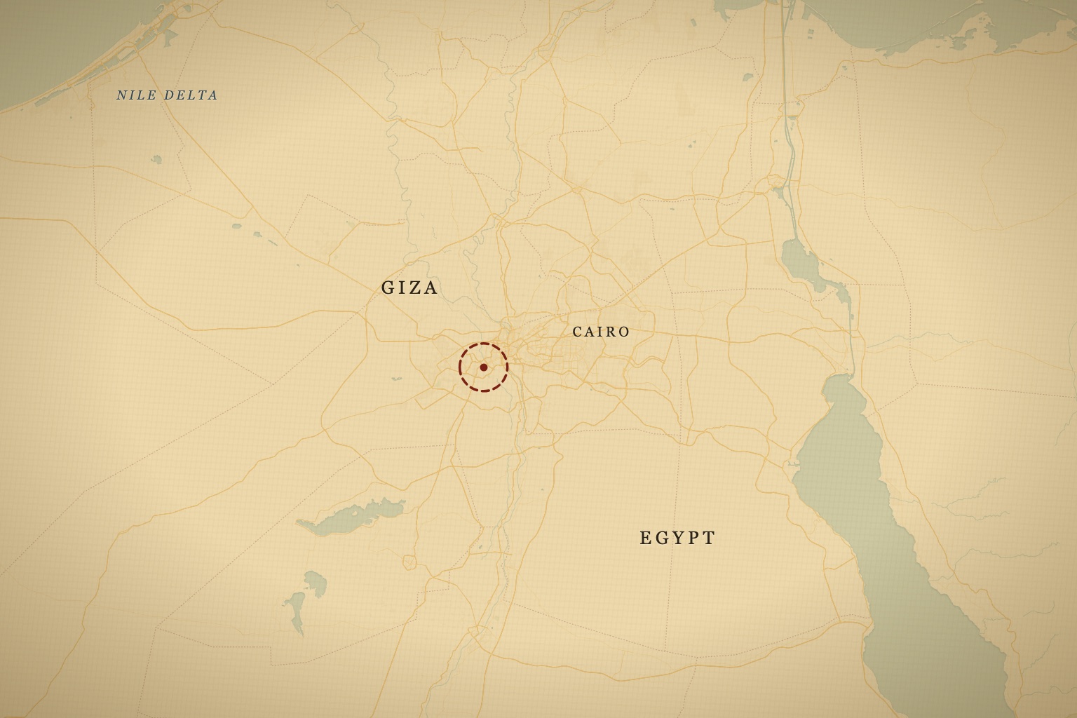 The Giza plateau on the west bank of the Nile, opposite Cairo. Map data © OpenStreetMap contributors, tiles © CARTO.