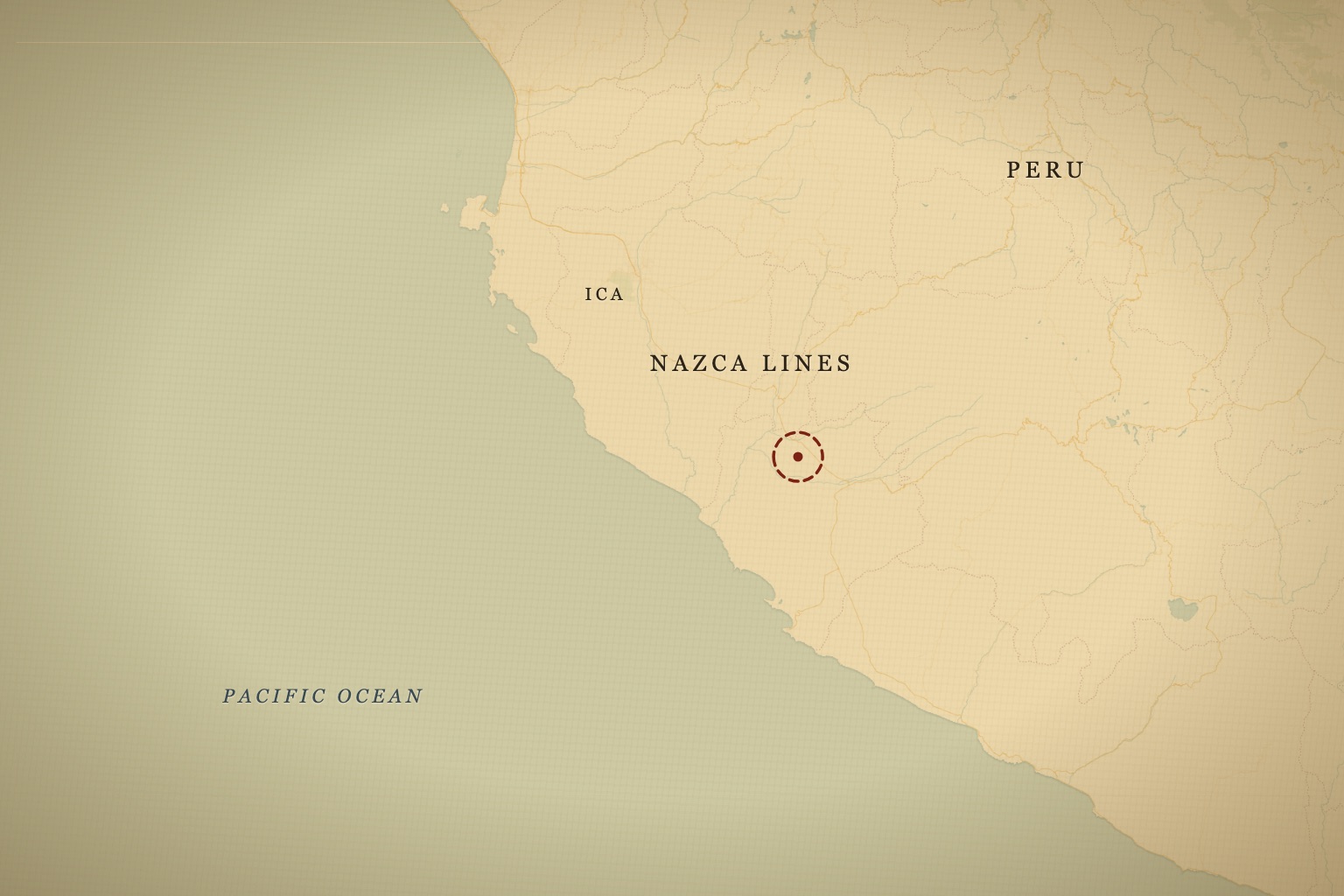 The Nazca Lines on the desert plateau of southern Peru, southeast of Ica. Map data © OpenStreetMap contributors, tiles © CARTO.